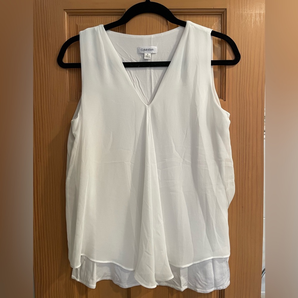 Calvin Klein White Sleeveless Relaxed Blouse